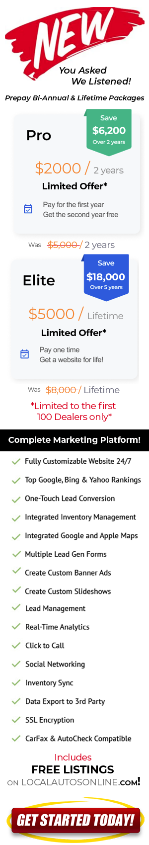 Local Autos Online Annual and Lifetime packages mobile view